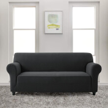 (Black, 2 Seater) Oxford Homeware Spandex Sofa Cover - All-Round Elastic Fit Couch Covers for Living Room, Soft Washable Furniture Protector, Non-Slip Sofa