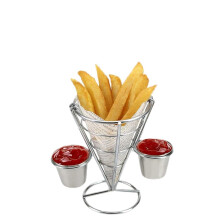French Fries Stand Iron Wire Display With Electroplating Finish Buffet Cone Snacks Display Model 2