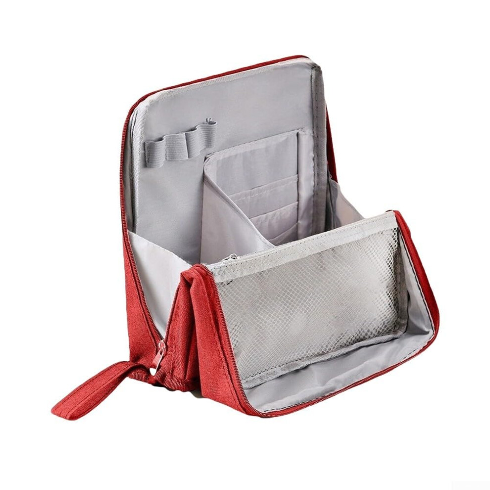 Red Large Capacity Makeup Organizer Waterproof With Multi-Compartment Storage Cosmetic Case For Travel