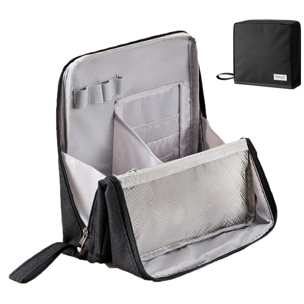 Black Standing Makeup Bag Travel Cosmetic Storage Case With Divider Portable Toiletry Organizer Standing Pencil Pouch