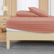(PEACH, Double ) 40CM & 25CM Extra Deep Pocket Fitted Sheet – Premium Soft Microfiber, 16 Colors, Snug Fit for Thick Mattresses. Available in Single, Double