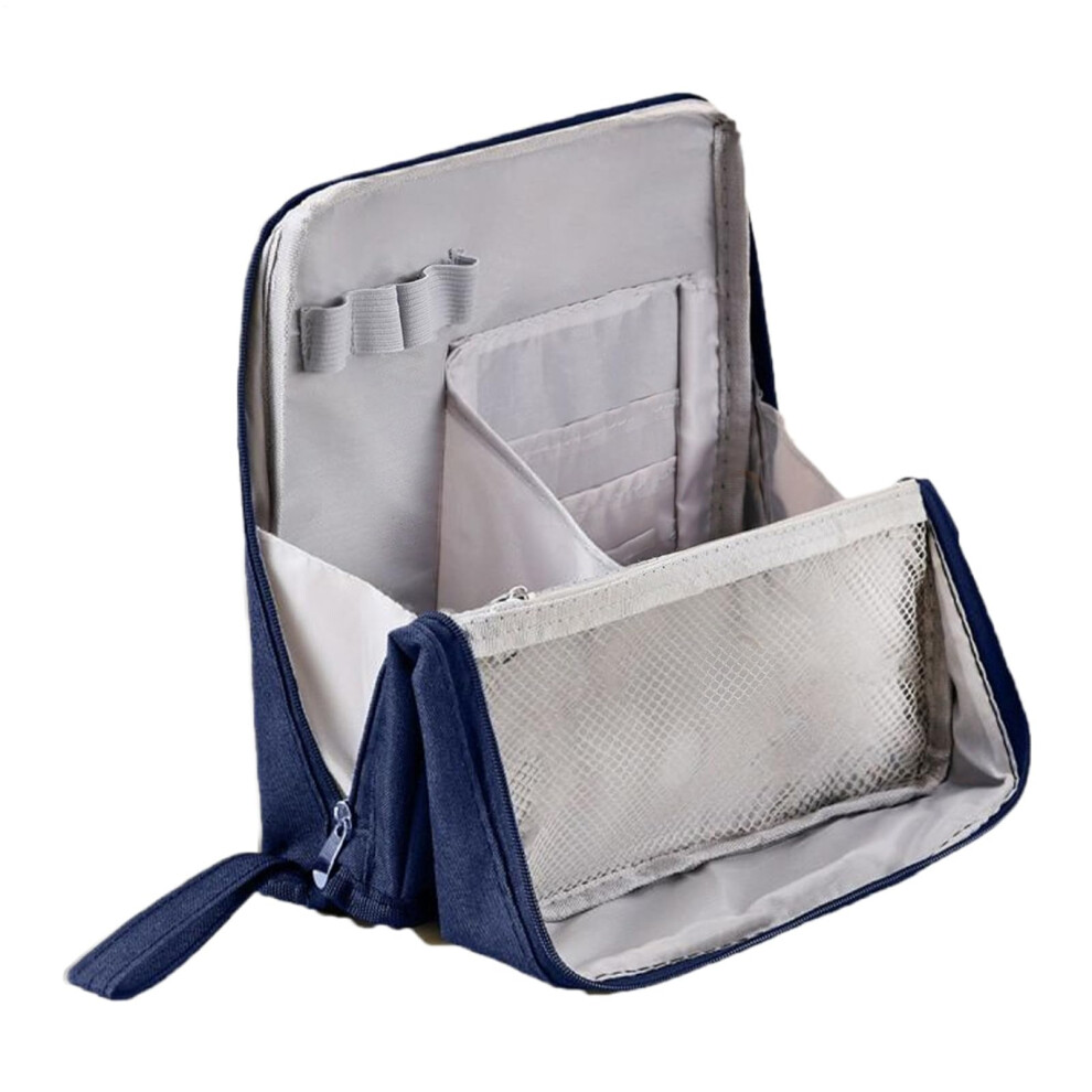 Blue Travel Makeup Bag Large Capacity Waterproof Cosmetic Case With Dividers Portable Toiletry Organizer Navy