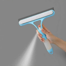 (Blue, one-size) 3 in 1 Window Cleaning Scraper, Blue Window Squeegee, Easy To Clean Glass Brush with Spray Bottle, Multi-function Window Cleaning Tool,