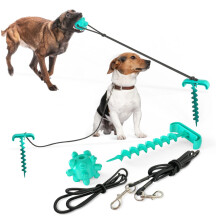 Dog Stake Set With Fixing Stakes Elastic Rope Anti-Bite Rope Chew Toy For Outdoor Tethering And Camping