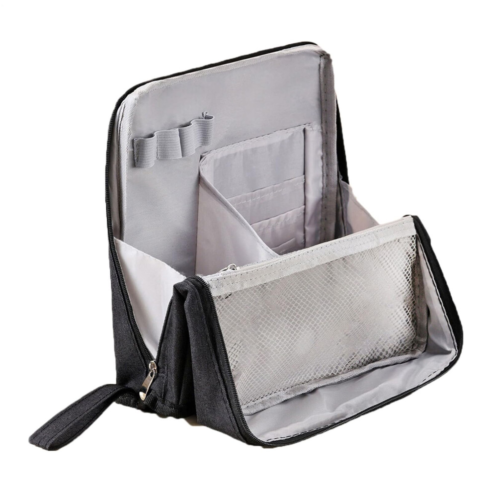 Stand Up Makeup Bag Palettes Bag Waterproof Case Organizer With Multiple Compartments Portable Standing Mirror Black