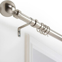 (Brushed Silver, 70-120 cm) Oxford Homeware Plain Metal Ball Curtain Pole – Sleek, Durable & Modern Window Solution | Stylish Steel Finish with Classic Ball Finials |
