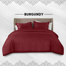 (Burgundy, King(220W x 230L) cm) [BACK TO SCHOOL] Oxford Homeware Stripe Duvet Cover Set – Ultra Soft, Skin-Friendly Bedding with Duvet Cover, Matching Pillowcases and