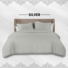 (Silver, Super King(220W x 260L) cm) [BACK TO SCHOOL] Oxford Homeware Stripe Duvet Cover Set – Ultra Soft, Skin-Friendly Bedding with Duvet Cover, Matching Pillowcases and