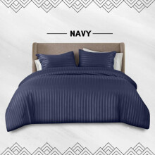 (Navy, King(220W x 230L) cm) [BACK TO SCHOOL] Oxford Homeware Stripe Duvet Cover Set – Ultra Soft, Skin-Friendly Bedding with Duvet Cover, Matching Pillowcases and