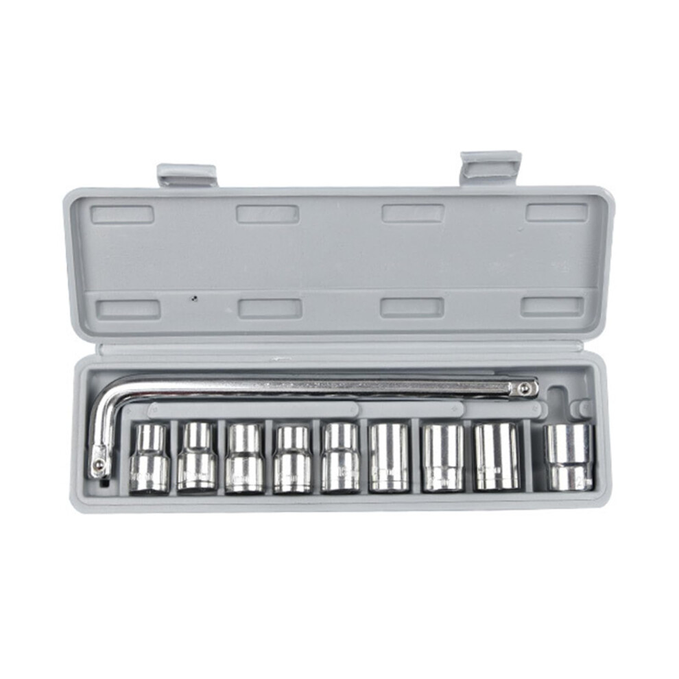 10Pcs 1/2 Wrench Socket Set 8-21Mm Auto Repair Mechanical Socket Tool Kit Gray Storage Box 9393856910243