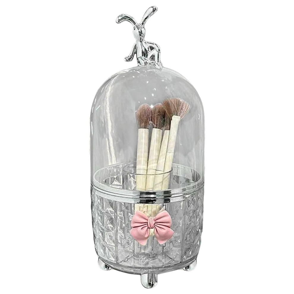 Makeup Brush Holder With Lid 360 Degree Rotating Clear Acrylic Organizer Cup With 6 Compartments Dustproof Countertop