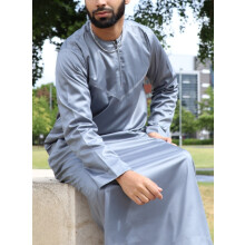 Men's Robe Saudi Shiny Dubai Thobe Kaftan Muslim