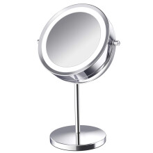 Double-Sided 5X Magnifying LED Makeup Mirror, 360 Rotation Metal & Glass