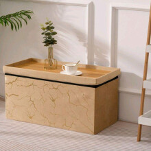 (Mink-Gold, 1STR Small) Premium Lush Velvet Two-Seater Ottoman with Greek Geometric Circle and Square Pattern Stylish Storage Bench Gift Organiser Decor Ornaments B
