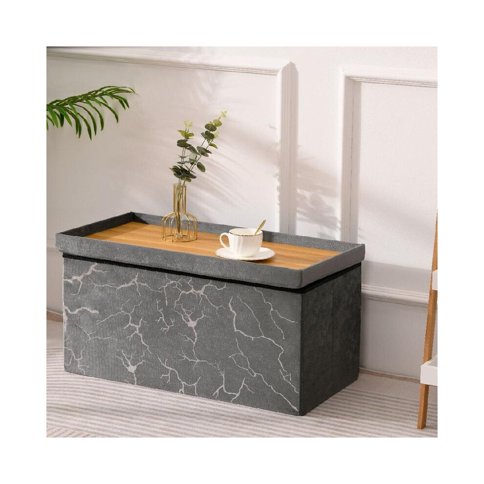 (Grey-Silver, 1STR Small) Premium Lush Velvet Two-Seater Ottoman with Greek Geometric Circle and Square Pattern Stylish Storage Bench Gift Organiser D-image-OPC-PKPYPFK-NEW