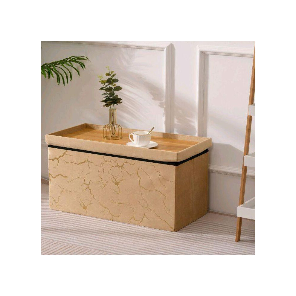 (Mink-Gold, 2STR Large) Premium Lush Velvet Two-Seater Ottoman with Greek Geometric Circle and Square Pattern Stylish Storage Bench Gift Organiser Dec-image-OPC-PKPYPFW-NEW