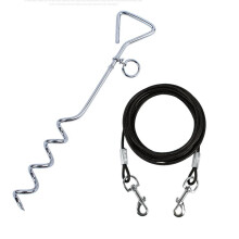 Dog Leash and Wooden Stake Set For Large Dogs In Yards Outdoor Ground Anchor For Yard Camping Parks Beaches Black C04