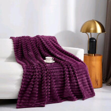 (Aubergine, King 200×240cm) Super Soft Faux Fur Ribbed Fleece Throw Blanket – Winter Warm Double/King Size, Ideal for Bed, Sofa, or Chair couch