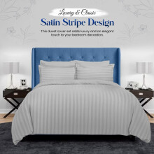 (Silver, King (230cm x 220cm)) SATIN STRIPE DESIGN DUVET QUILT COVER SET BEDDING SETS SINGLE DOUBLE SUPER KING SIZES Machine Wash Stripes Duvet Covers soft stripe