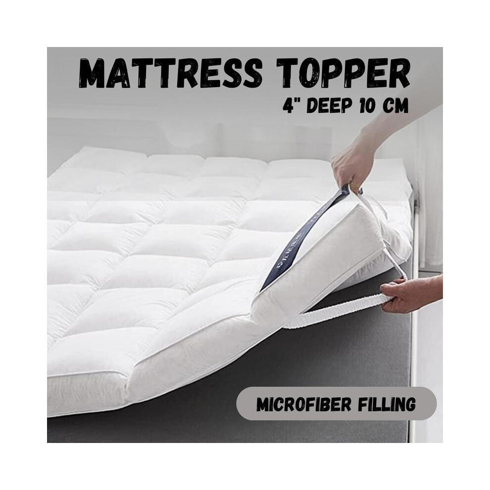 (Single (90x190cm), White) 1000gsm Mattress Topper (4 Inch) 10CM Extra Thick King Mattress Topper, Fit up to King Bed Mattress Topper, Hypoallergenic-image-OPC-PKPZ776-NEW
