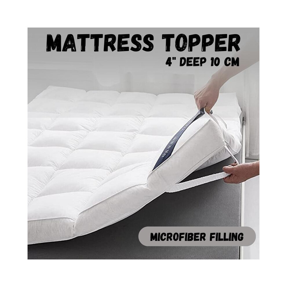 (KING (150 x 200cm), White) 1000gsm Mattress Topper (4 Inch) 10CM Extra Thick King Mattress Topper, Fit up to King Bed Mattress Topper, Hypoallergenic-image-OPC-PKPZ775-NEW