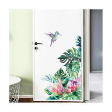 Tropical Leaves Mural Decals, Birds And Flowers Wall Art, Vinyl Peel-And-Stick Wall Paper, Bedroom Decor, 24x36 In