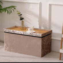 (Mink Gold) Rehmat Collection 2 Seater Velvet Ottoman Storage Cube Toy Box Chest and coffee table With Marble work - Foldable/Collapsable Organiser Coll