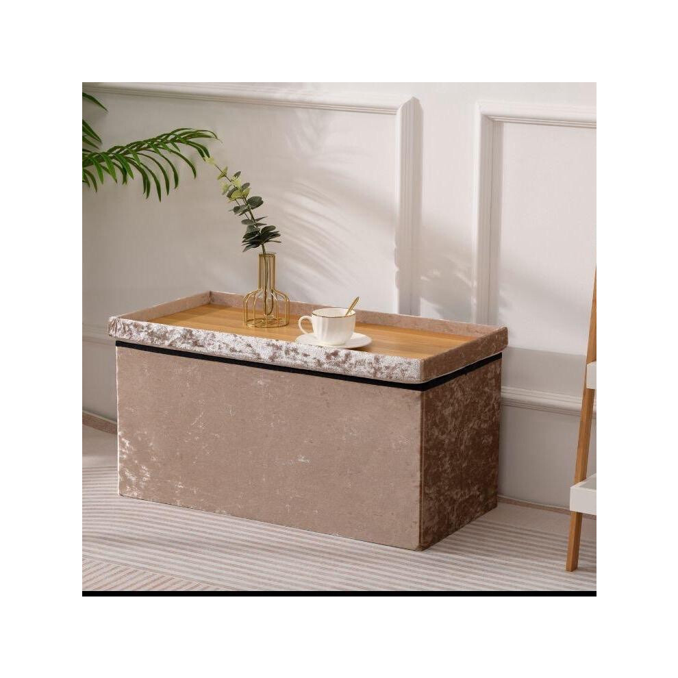 (Mink Gold) Rehmat Collection 2 Seater Velvet Ottoman Storage Cube Toy Box Chest and coffee table With Marble work - Foldable/Collapsable Organiser Co-image-OPC-PKPZ7MH-NEW