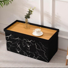 (Black Gold) Rehmat Collection 2 Seater Velvet Ottoman Storage Cube Toy Box Chest and coffee table With Marble work - Foldable/Collapsable Organiser Coll