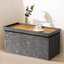 (Grey Silver) Rehmat Collection 2 Seater Velvet Ottoman Storage Cube Toy Box Chest and coffee table With Marble work - Foldable/Collapsable Organiser Coll