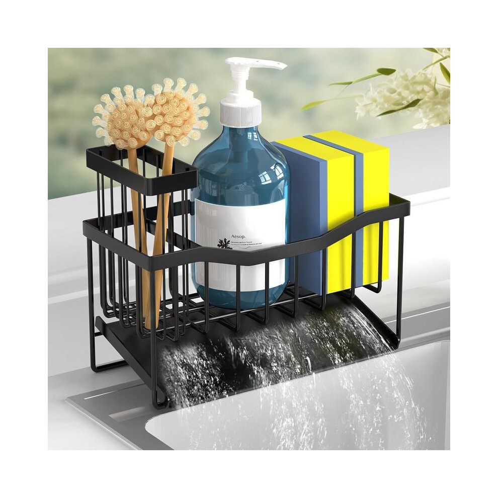 (Black, 1 Count) Kitchen Sink Drain Storage Rack, Multifunctional Sink Sponge Holder, Stainless Steel Kitchen Utensil Storage Organizer, Household Kit-image-OPC-PKPZWX8-NEW