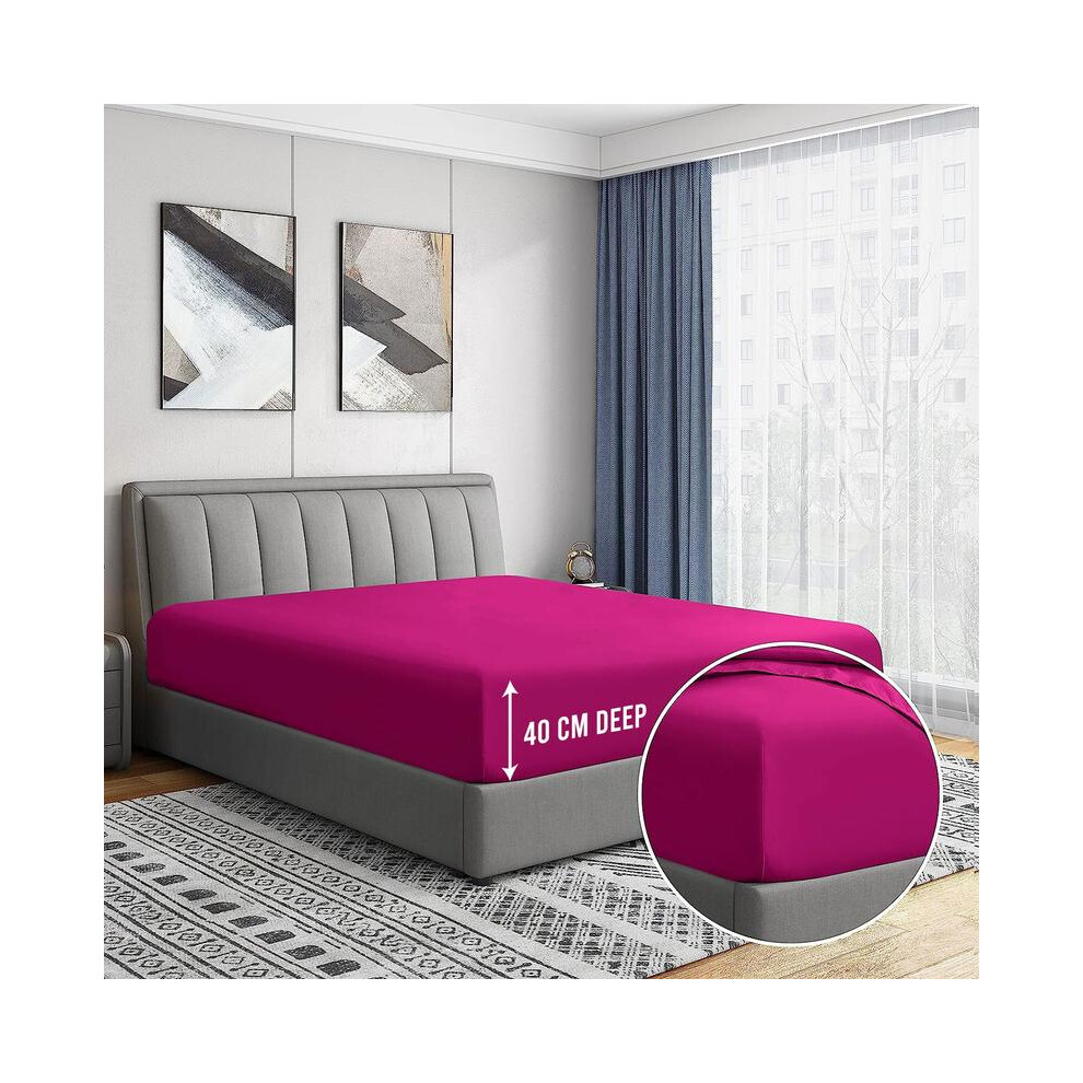 (Pink, King) Imperial Rooms Extra Deep Fitted Bed Sheet, Hotel Quality Bed Sheet ,40 cm Bed Sheet, Room Decor-image-OPC-PKPZZR5-NEW