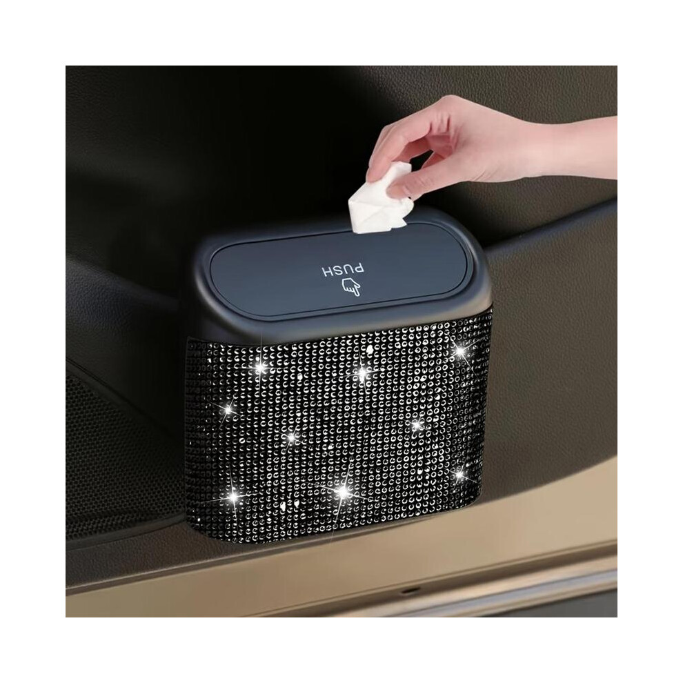 (, 1Pc) Artificial Rhinestone Decor Car Trash Can, Car Interior Hanging Storage Bin With Automatic Lid, Multifunctional Car Accessories, Automot Silver 5071832472988