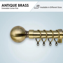 (Antique Brass, 120-210 cm ) Imperial Rooms Extendable Curtain Pole with Plain Metal Ball Finials – Strong & Durable Metal Window Rod - Includes Curtain Rod, 60mm Size