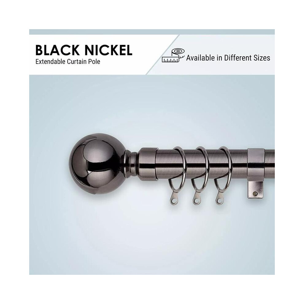 (Black Nickel , 120-210 cm ) Imperial Rooms Extendable Curtain Pole with Plain Metal Ball Finials â Strong & Durable Metal Window Rod - Includes Cur-image-OPC-PKQ2GKN-NEW