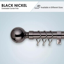 (Black Nickel , Pair Of Holdback ) Imperial Rooms Extendable Curtain Pole with Plain Metal Ball Finials – Strong & Durable Metal Window Rod - Includes Curtain Rod, 60mm Size