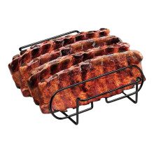 Rib Rack for Grill Carbon Steel Rib Roasting Rack Steak Holder for Barbecue Outdoor Kitchen Camping Black
