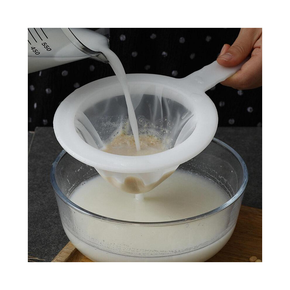 (Off White, 100 mesh* 2 counts) Kitchen Ultra-fine Nylon Mesh Strainer, 1/2 Counts White Plastic Colander Filter Spoon for Soy Milk Coffee Milk Yogurt-image-OPC-PKQ2W2Z-NEW