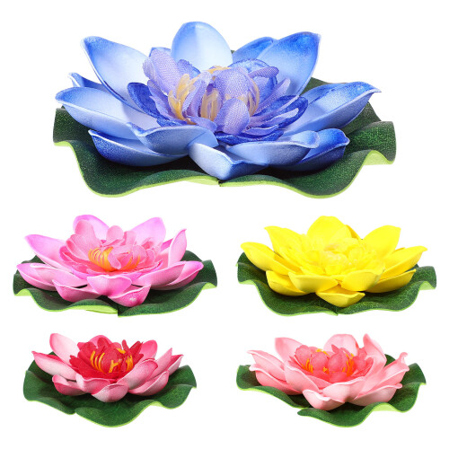 5Pcs 10Cm Artificial Lotus Water Lily Floating Pond Plants