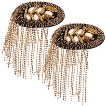 par de dragonas com franjas douradas e strass, insígnias para ombro