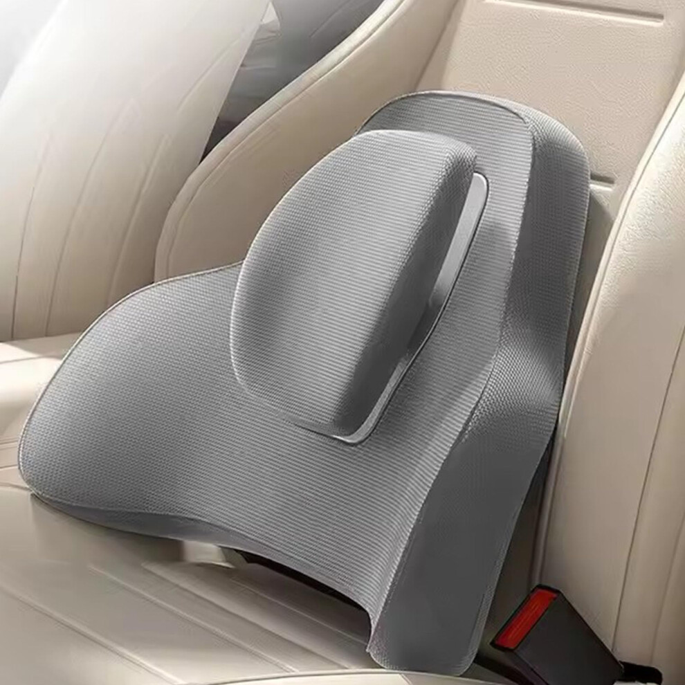 Lumbar Support Pillow Memory Foam, Adjustable Ergonomic Back Cushion For Car And Office, Ice Silk Fabric, Gray