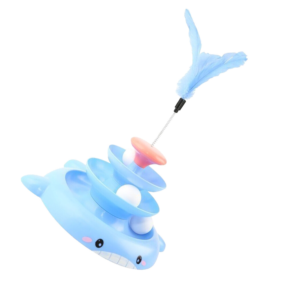 Interactive Blue Cat Turntable Ball Toy Kitten Tower with Feather & 3 Balls-image-OPC-PKQ62DY-NEW