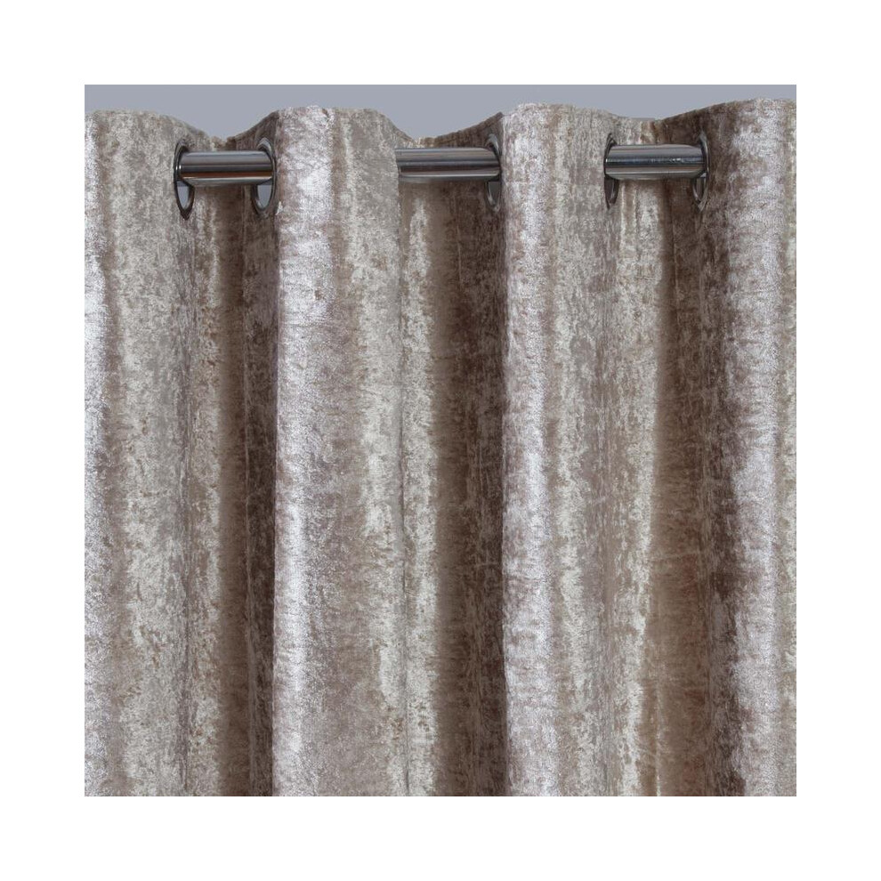 (Natural Champagne, 66" x 54") OHS Crushed Velvet Curtains PAIR of Eyelet Ring Top Fully Lined Ready Made-image-OPC-PKQ7BMQ-NEW