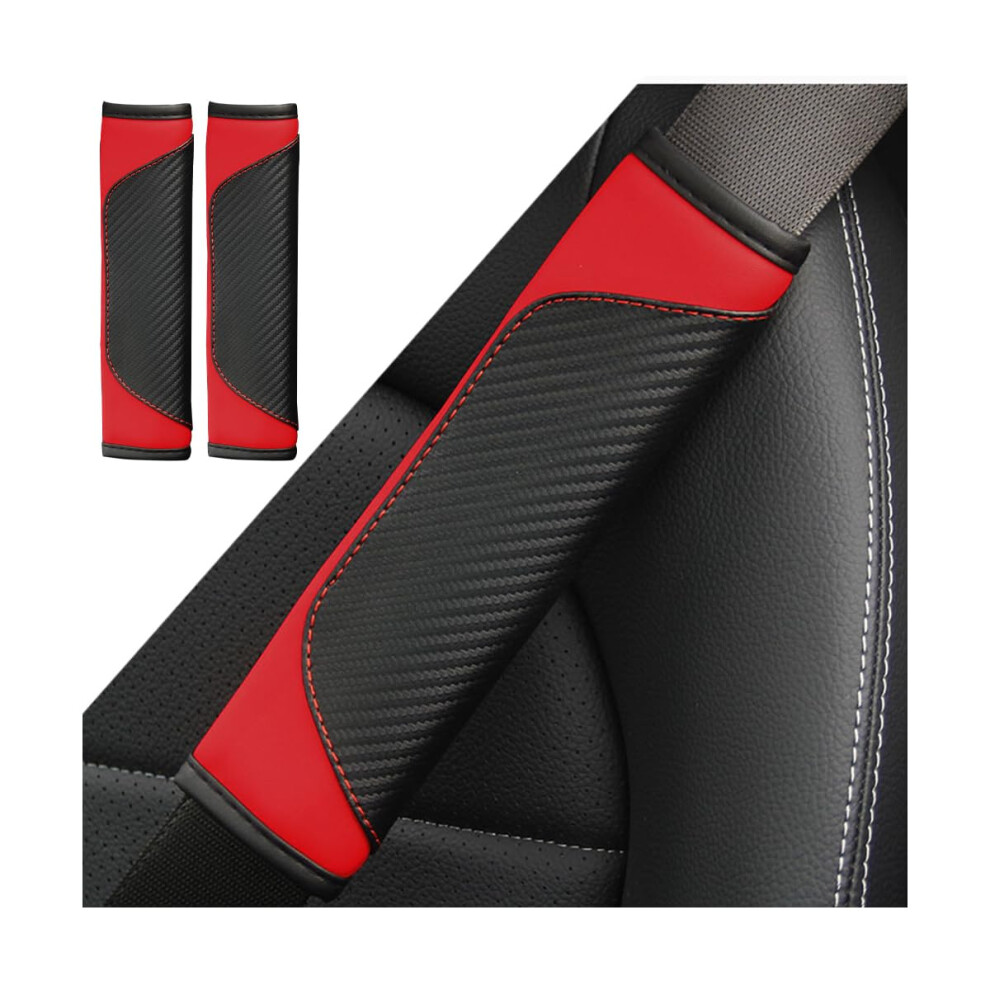 Car Seatbelt Pads 2-Pack Carbon Fibre Leather Shoulder Belt Covers Universal Rv Suv Truck Black/Red 9393856916290