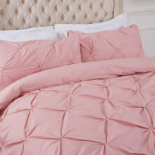 (Blush Pink, Single) OHS Pintuck Pleated Duvet Cover with Pillowcase Bedding Set