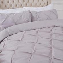 (Silver Grey, Double) OHS Pintuck Pleated Duvet Cover with Pillowcase Bedding Set