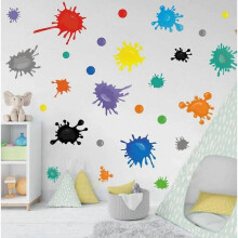 Multicolor Paint Splatter Wall Decal, Splatter and Splotches Wall Sticker for Art Room Nursery Classroom Decoration