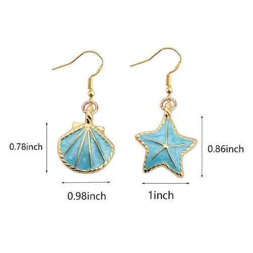 One Pair Asymmetric Shell Star Shaped Summer Ear Studs 1