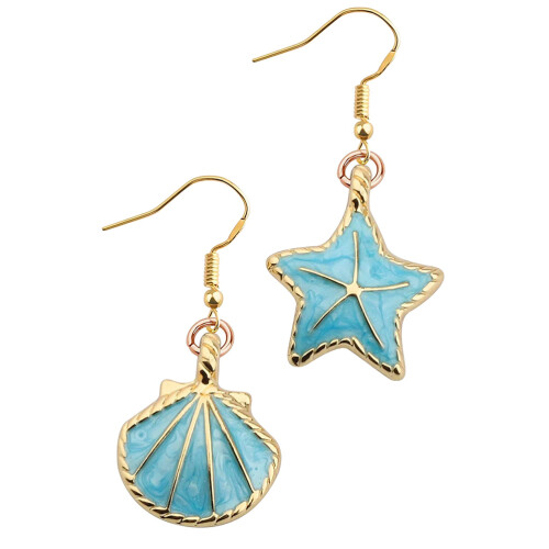 One Pair Asymmetric Shell Star Shaped Summer Ear Studs