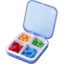 Portable Pill Case Small Pill Case for Purse or Pocket, Premium Pill Case (Blue, 4 Compartments)